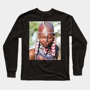 colorized vintage photo of Maasai Long Sleeve T-Shirt
